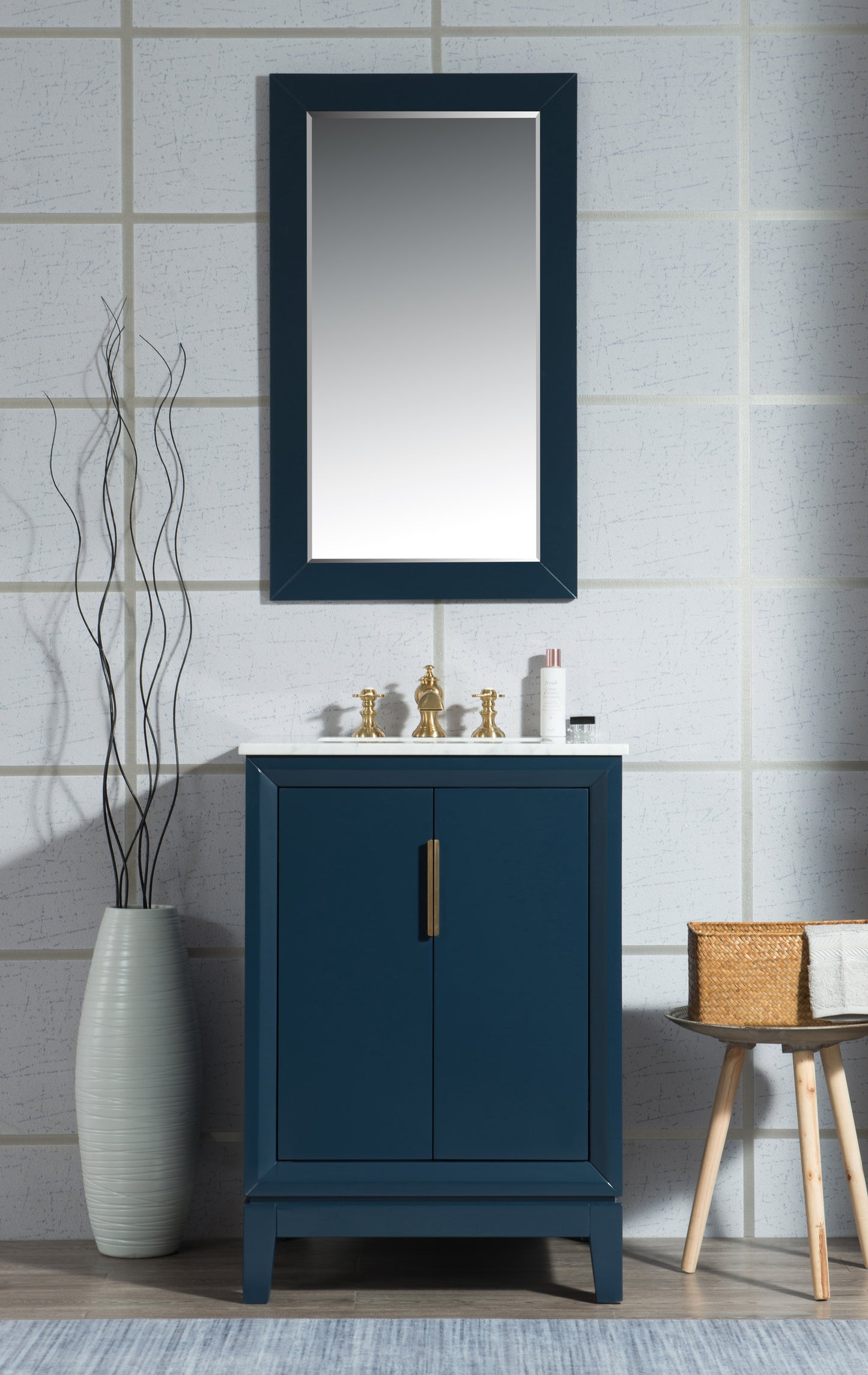 Elizabeth 24-Inch Single Sink Carrara White Marble Vanity In Monarch Blue set