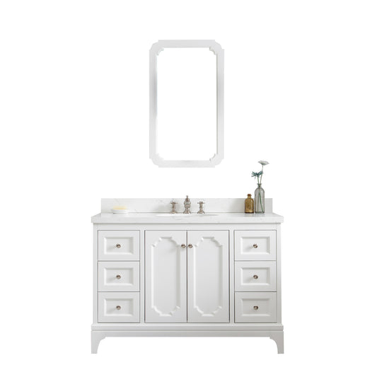 Queen 48-Inch Single Sink Quartz Carrara Vanity In Pure White set