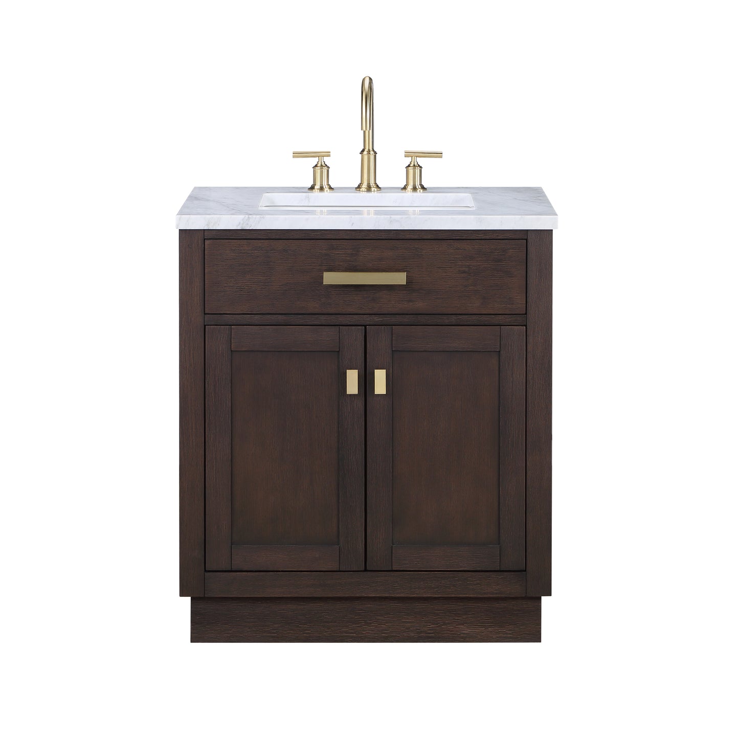 30 In Sink Marble Countertop Vanity, Oak, Faucet and Mirror, Chestnut collection