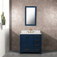 Madison 36-Inch Single Sink Carrara White Marble Vanity In Monarch Blue set