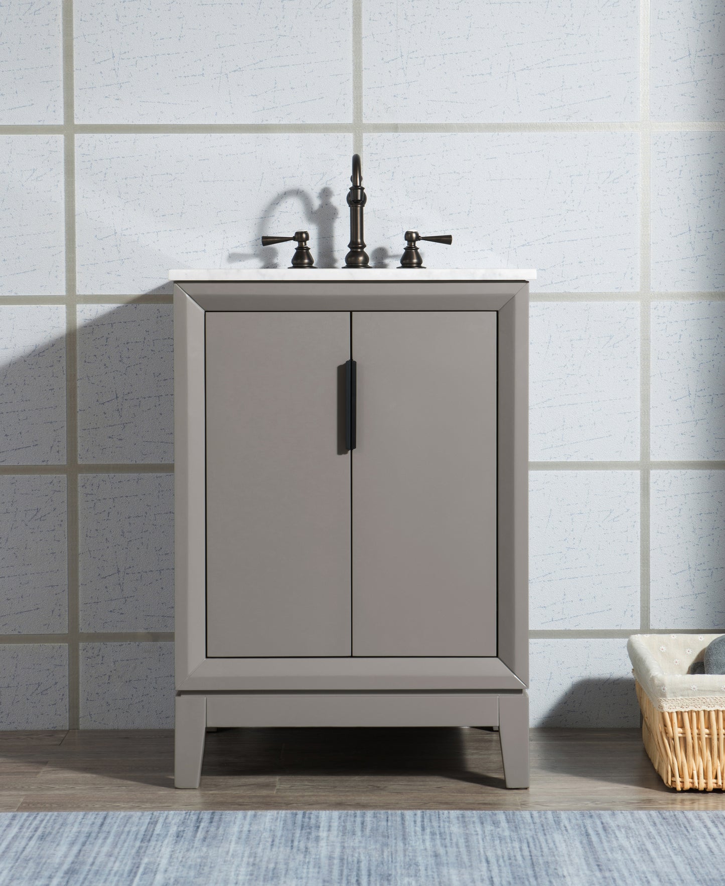 Elizabeth 24-Inch Single Sink Carrara White Marble Vanity In Cashmere Grey set