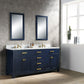 Madison 72-Inch Double Sink Carrara White Marble Vanity In Monarch Blue set