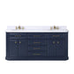 Palace 72 In. Double Sink White Quartz Countertop Vanity in Monarch Blue set