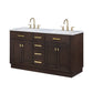60 In. Double Sink Marble Countertop Vanity, Oak with Faucets and Mirrors, Chestnut  collection