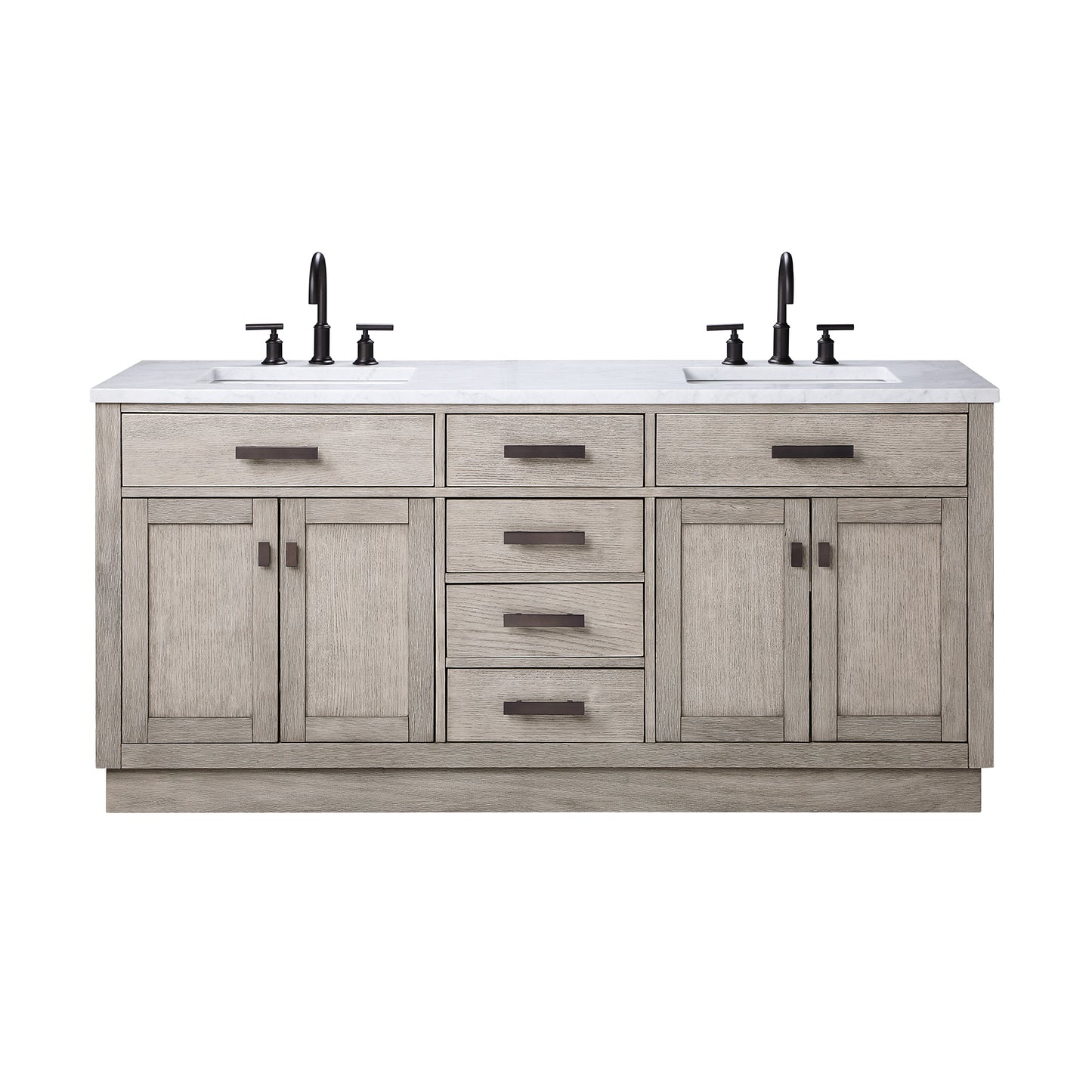 72 In. Double Sink Marble Countertop Vanity Oak with Faucets and Mirrors, Chestnut collection