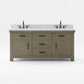 72 Inch Grizzle Grey Double Sink Bathroom Vanity sets With Carrara White Marble Counter Top From The ABERDEEN Collection