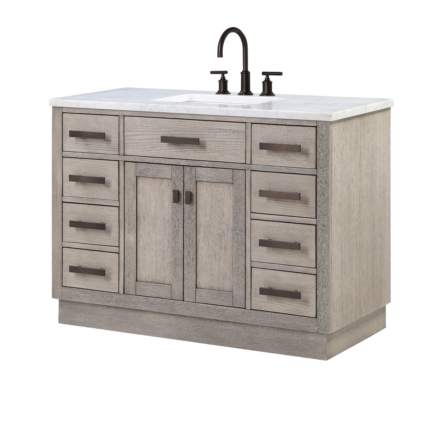 48 In. Single Sink Marble Countertop Vanity Oak with Faucet and Mirror, Chestnut collection