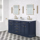 Palace 72 In. Double Sink White Quartz Countertop Vanity in Monarch Blue set
