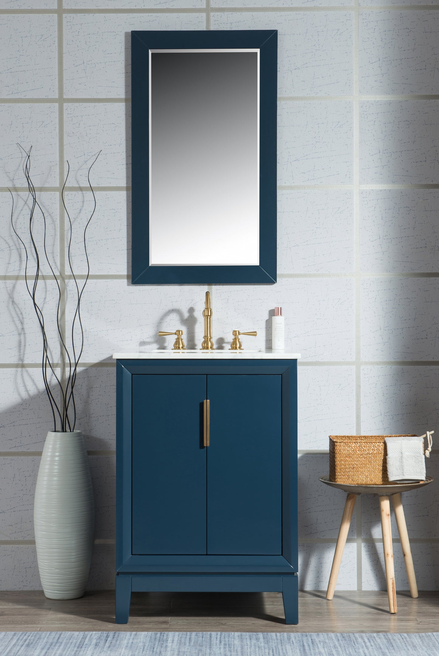 Elizabeth 24-Inch Single Sink Carrara White Marble Vanity In Monarch Blue set