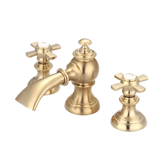 Satin Gold Waterfall and Modern Classic Widespread Lavatory F2-0013 Faucets With Pop-Up Drain