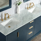Elizabeth 72-Inch Double Sink Carrara White Marble Vanity In Monarch Blue set