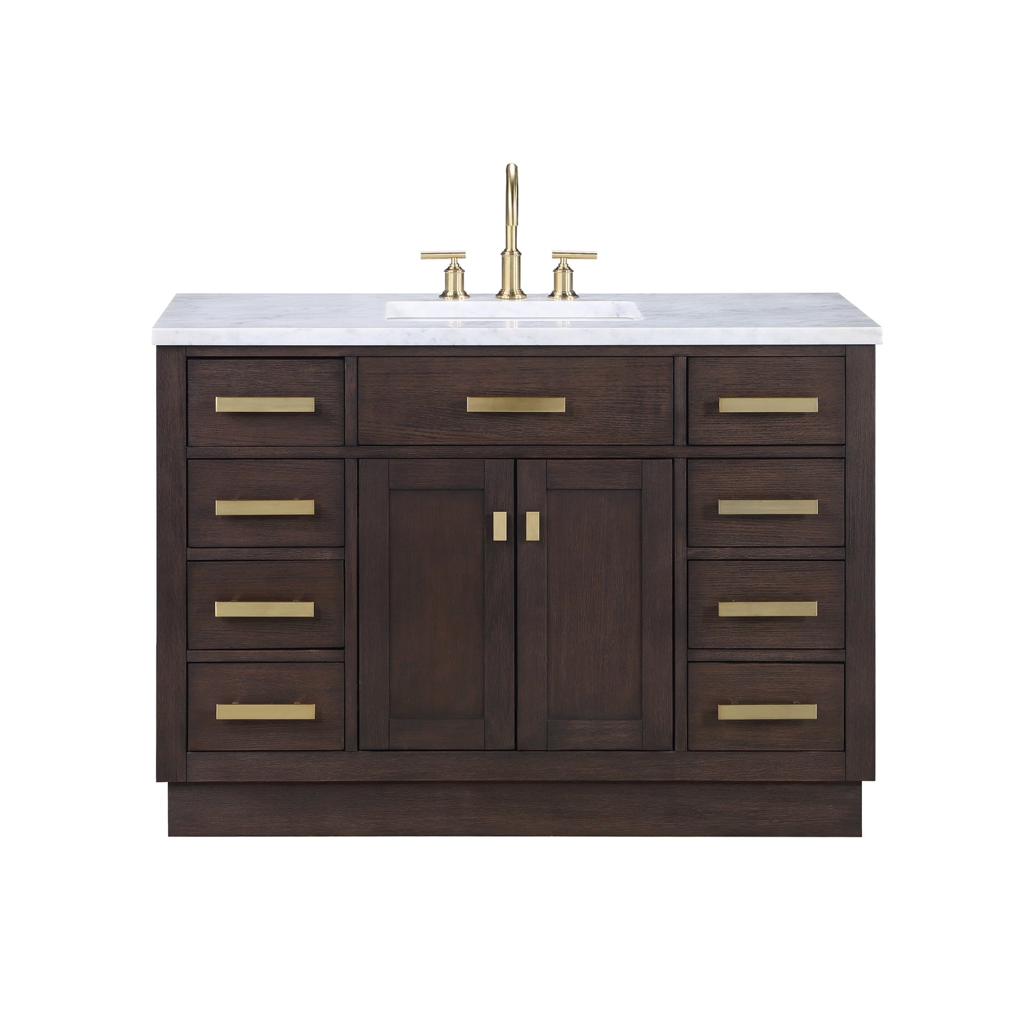 48 In. Single Sink Marble Countertop Vanity Oak with Faucet and Mirror, Chestnut collection