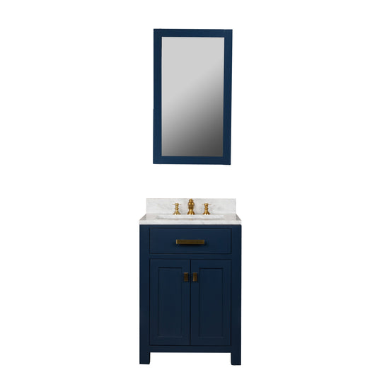 Madison 24-Inch Single Sink Carrara White Marble Vanity In Monarch Blue set