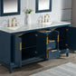 Elizabeth 72-Inch Double Sink Carrara White Marble Vanity In Monarch Blue set