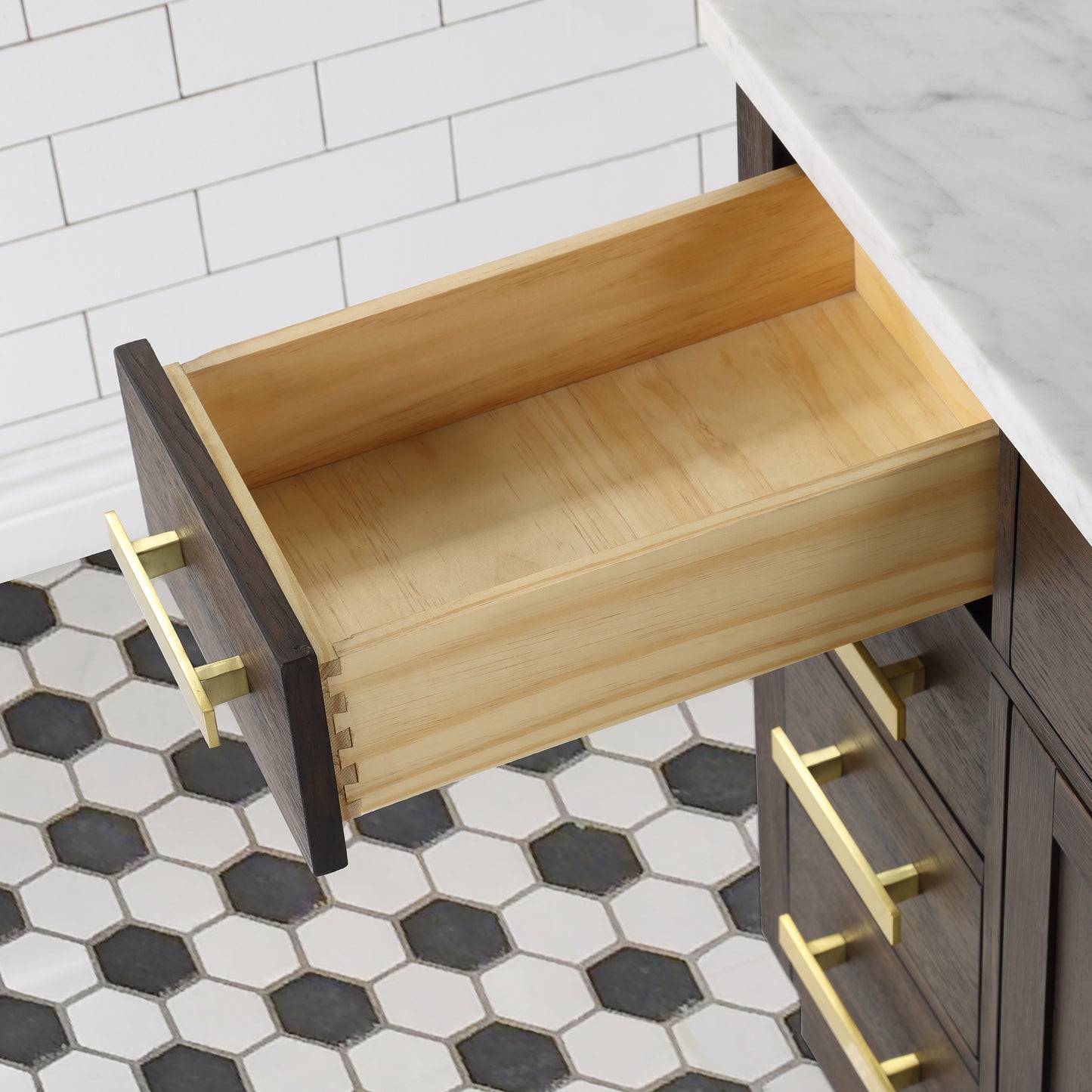 48 In. Single Sink Marble Countertop Vanity Oak with Faucet and Mirror, Chestnut collection
