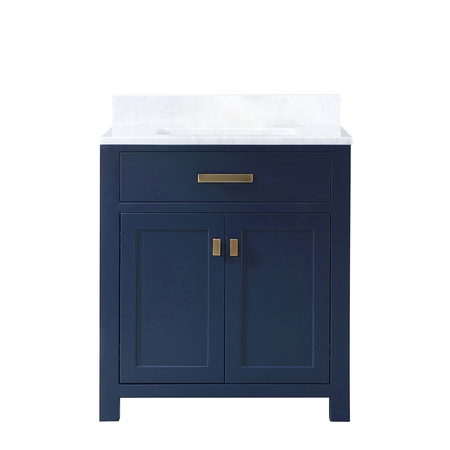 Madison 30-Inch Single Sink Carrara White Marble Vanity In Monarch Blue set