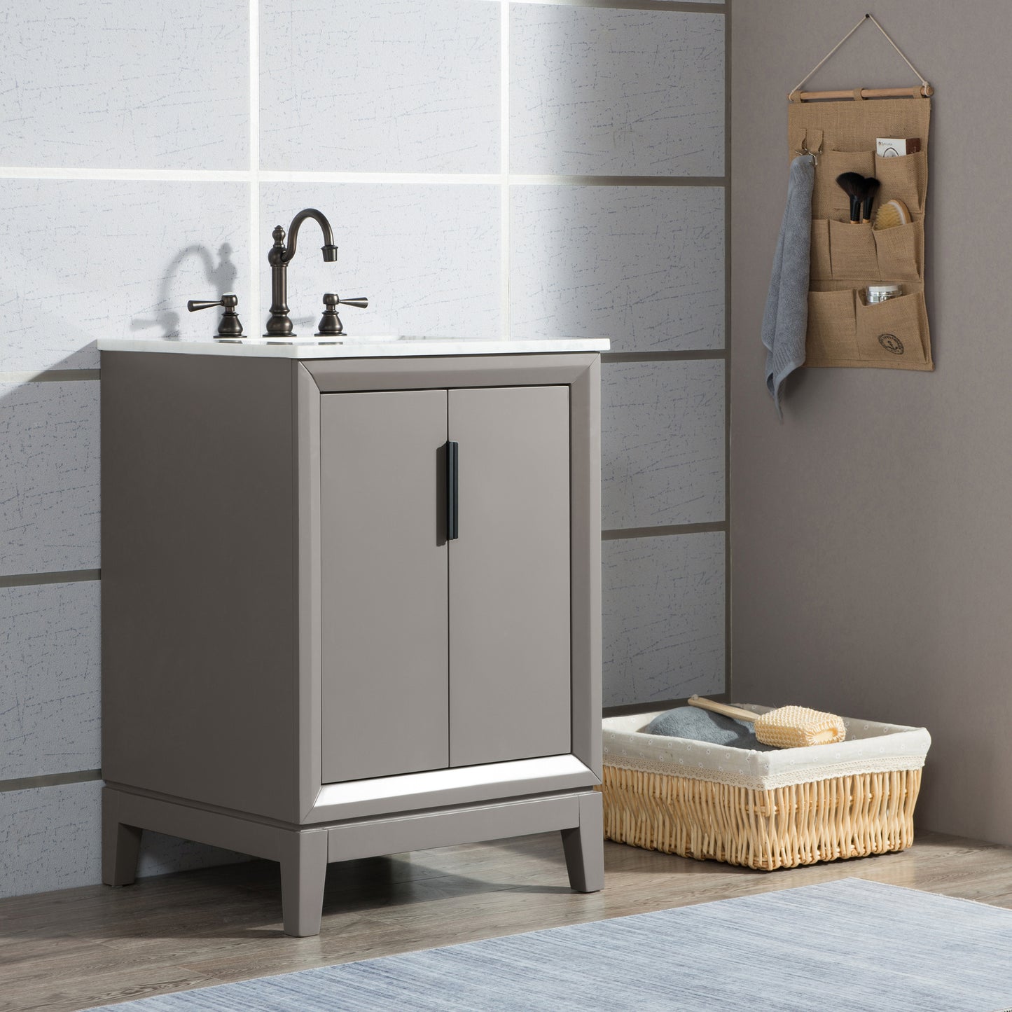 Elizabeth 24-Inch Single Sink Carrara White Marble Vanity In Cashmere Grey set