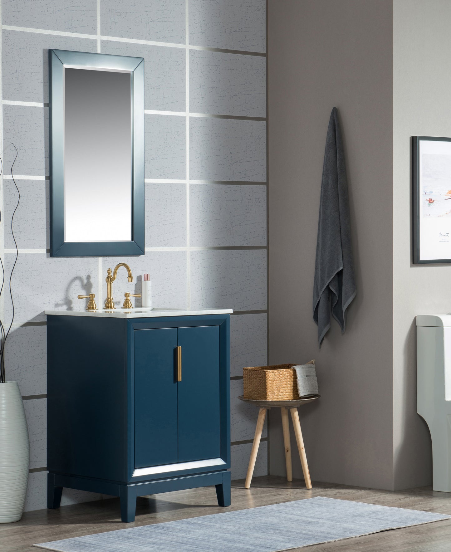 Elizabeth 24-Inch Single Sink Carrara White Marble Vanity In Monarch Blue set