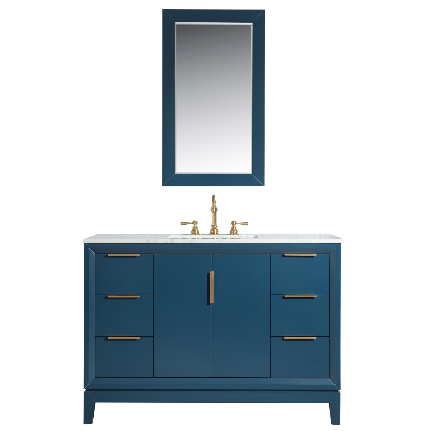 Elizabeth 48-Inch Single Sink Carrara White Marble Vanity In Monarch Blue set