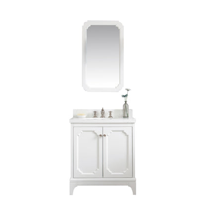 Queen 30-Inch Single Sink Quartz Carrara Vanity In Pure White set