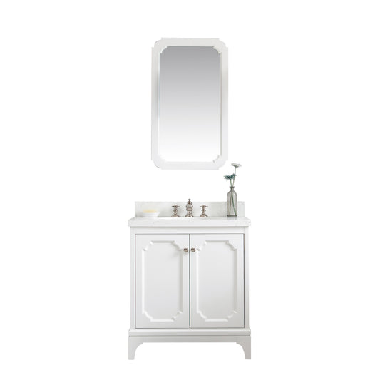 Queen 30-Inch Single Sink Quartz Carrara Vanity In Pure White set