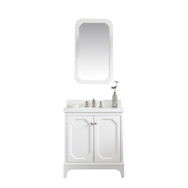 Queen 30-Inch Single Sink Quartz Carrara Vanity In Pure White set