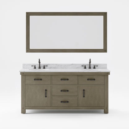 72 Inch Grizzle Grey Double Sink Bathroom Vanity sets With Carrara White Marble Counter Top From The ABERDEEN Collection