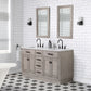 60 In. Double Sink Marble Countertop Vanity, Oak with Faucets and Mirrors, Chestnut  collection