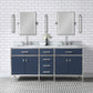 Marquis 72 In. Double Sink Carrara White Marble Countertop Vanity in Monarch Blue set