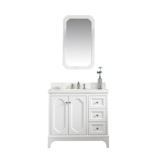 Queen 36-Inch Single Sink Quartz Carrara Vanity In Pure White set