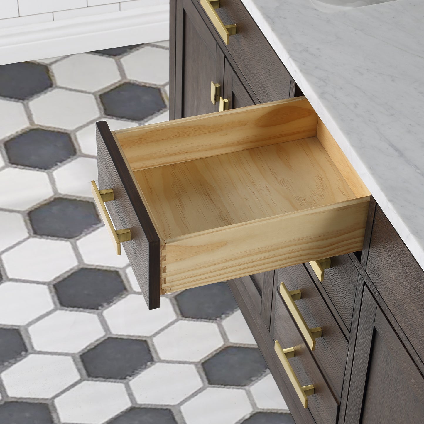 72 In. Double Sink Marble Countertop Vanity Oak with Faucets and Mirrors, Chestnut collection
