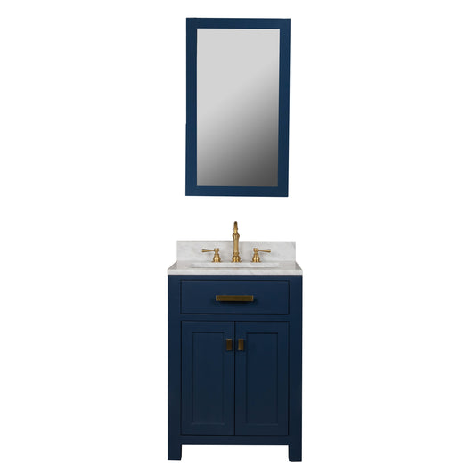 Madison 24-Inch Single Sink Carrara White Marble Vanity In Monarch Blue set
