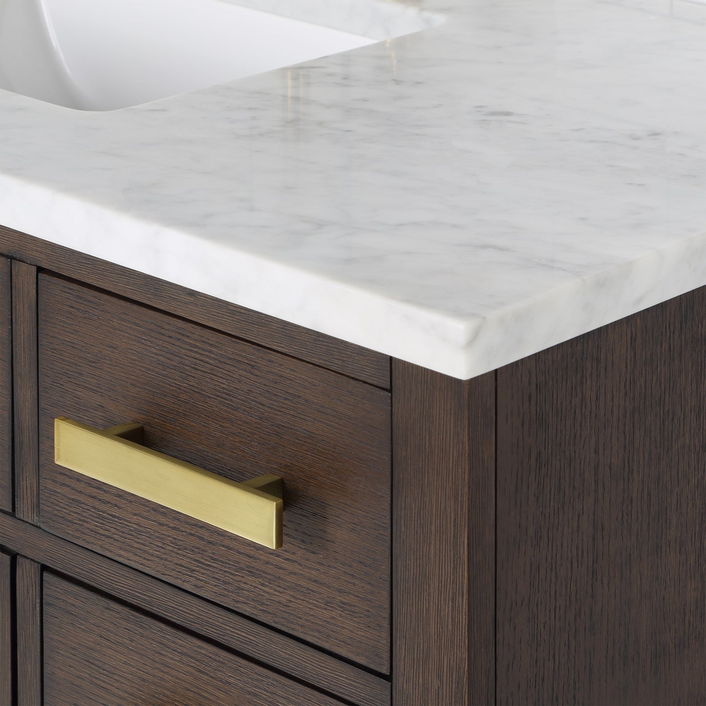 48 In. Single Sink Marble Countertop Vanity Oak with Faucet and Mirror, Chestnut collection