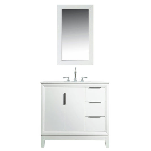 Elizabeth 36-Inch Single Sink Carrara White Marble Vanity In Pure White set