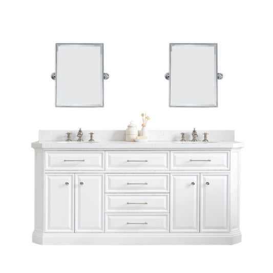 72" Palace Collection Quartz Carrara Bathroom Vanity Set, Mirror in Polished Nickel (PVD) Finish