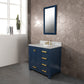 Madison 36-Inch Single Sink Carrara White Marble Vanity In Monarch Blue set