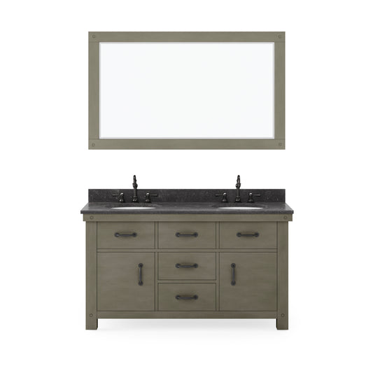 60 Inch Grizzle Grey Double Sink Bathroom Vanity sets With Blue Limestone Counter. ABERDEEN Collection
