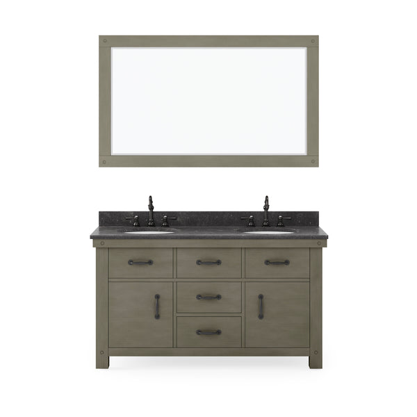 60 Inch Grizzle Grey Double Sink Bathroom Vanity sets With Blue Limestone Counter. ABERDEEN Collection