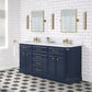 Palace 72 In. Double Sink White Quartz Countertop Vanity in Monarch Blue set