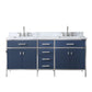 Marquis 72 In. Double Sink Carrara White Marble Countertop Vanity in Monarch Blue set