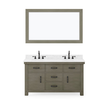60 Inch Grizzle Grey Double Sink Bathroom Vanity set With Carrara White Marble Counter Top. ABERDEEN Collection