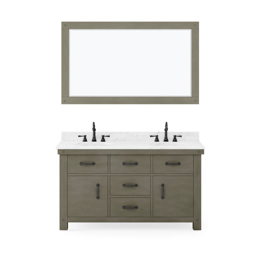 60 Inch Grizzle Grey Double Sink Bathroom Vanity set With Carrara White Marble Counter Top. ABERDEEN Collection