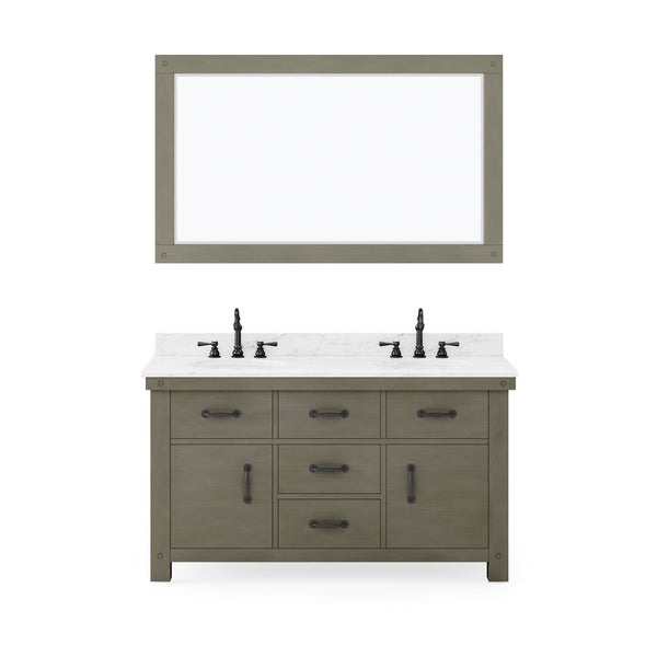 60 Inch Grizzle Grey Double Sink Bathroom Vanity set With Carrara White Marble Counter Top. ABERDEEN Collection