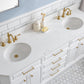 72" Palace Collection Quartz Carrara Bathroom Vanity Set in Satin Gold and Mirrors in Chrome