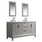 Elizabeth 60-Inch Double Sink Carrara White Marble Vanity In Cashmere Grey set