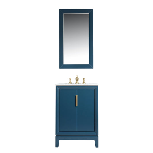 Elizabeth 24-Inch Single Sink Carrara White Marble Vanity In Monarch Blue set
