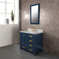 Madison 36-Inch Single Sink Carrara White Marble Vanity In Monarch Blue set