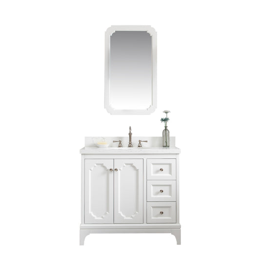 Queen 36-Inch Single Sink Quartz Carrara Vanity In Pure White set