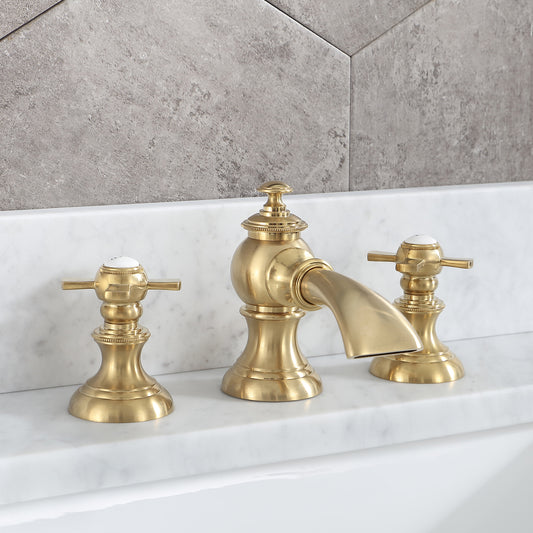 Satin Gold Waterfall and Modern Classic Widespread Lavatory F2-0013 Faucets With Pop-Up Drain