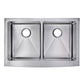 33 Inch X 22  50/50 Double Bowl Stainless Steel Kitchen Sink With Drains, Strainers, And Bottom Grids